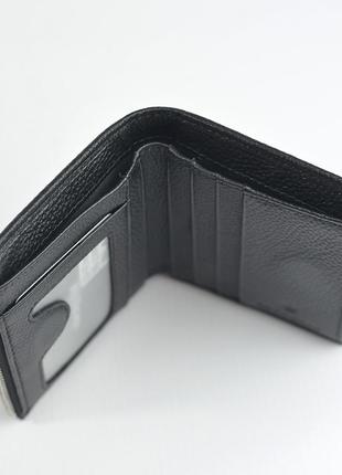 Черный складной кожаный мини кошелек на магните, молодежный маленький кошелек портмоне из натур.кожи6 фото