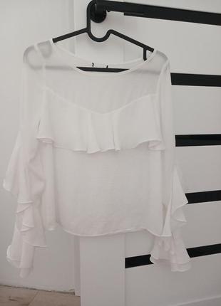 Блуза с интересными рукавами, белая блуза в школу, шифоновая легкая кофточка, белая кофта с рюшками1 фото