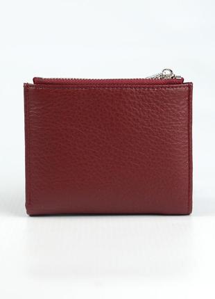 Бордовый кожаный женский мини кошелек портмоне на магните, раскладной кошелек из натуральной кожи3 фото