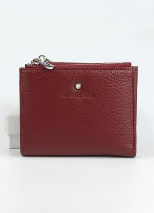 Бордовый кожаный женский мини кошелек портмоне на магните, раскладной кошелек из натуральной кожи