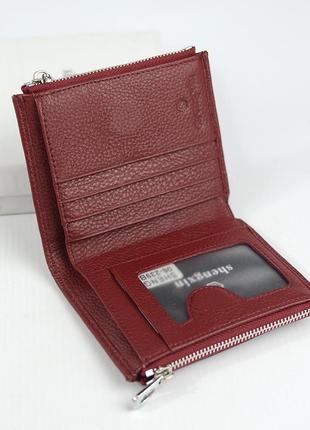 Бордовый кожаный женский мини кошелек портмоне на магните, раскладной кошелек из натуральной кожи7 фото