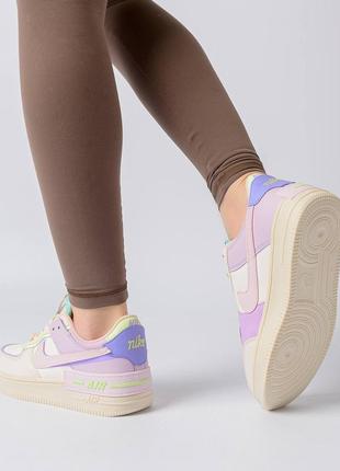 Женские кроссовки nike air force 1 shadow beige violet найк аир форс шадов бежевые с фиолетовым3 фото