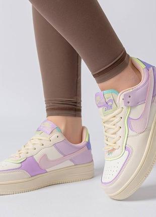 Женские кроссовки nike air force 1 shadow beige violet найк аир форс шадов бежевые с фиолетовым