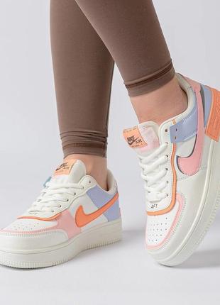 Жіночі кросівки nike air force 1 shadow white orange найк аир форс шадов белые с оранжевым