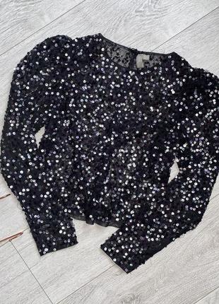 Черная блузка с пайетками asos размер м