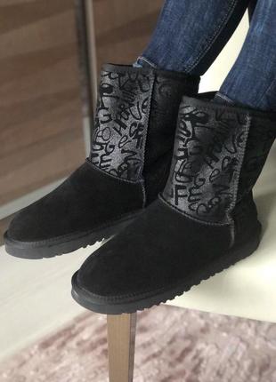 Теплые высокие сапоги ugg classic graffiti с натур.мехом /осень/зима/весна😍7 фото