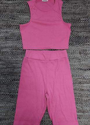 Женский костюм в рубчик, велосипедки и топ, костюм в рубчик женский