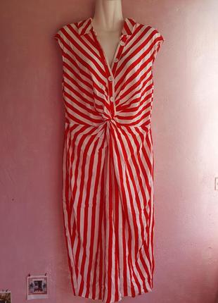 Червона з білим смугаста сукня з гудзиками, літній розпродаж