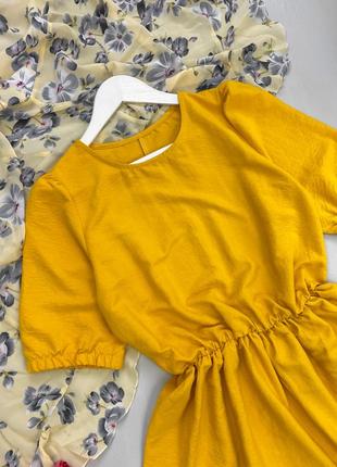 Літня жовта сукня із комірцем4 фото