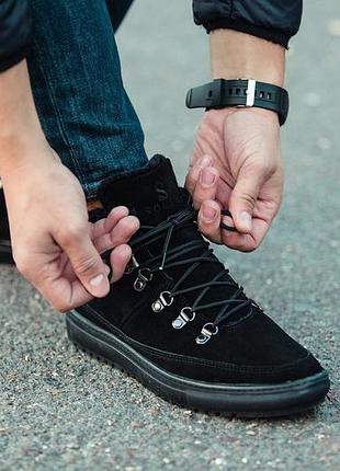 Мужские зимние ботинки south snake black, чёрные замшевые кроссовки/кеды с мехом