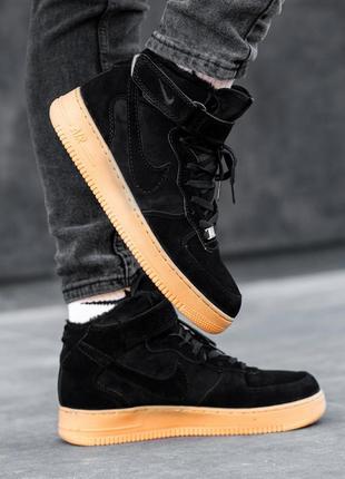 Зимние nike air force high black мужские замшевые высокие кроссовки найк хайтопы с мехом