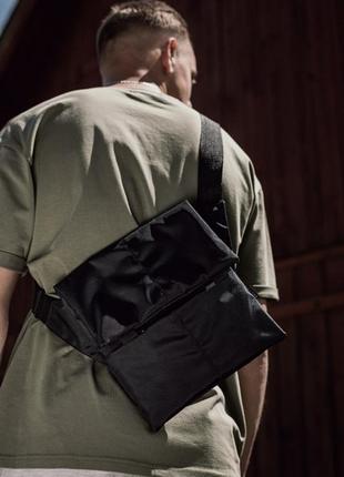 Мужская черная сумка мессенджер  через плечо tactic gl басретка с кобурой под пистолет на 5 отдлений2 фото
