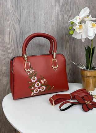 Женская мини сумочка с вышивкой цветами, маленькая женская сумка с цветочками (0741)