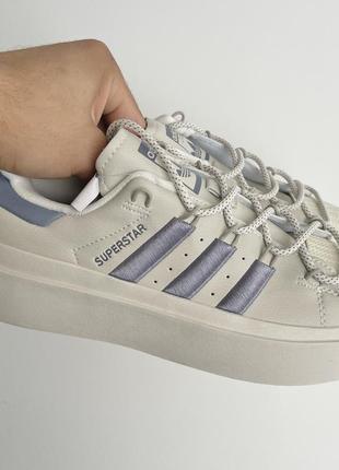 Adidas superstar bonega кеди кросівки висока платформа бежеві з фіолетовим бузковий кеды кроссовки высокая подошва бежевые беж кремовые фиолетовые5 фото