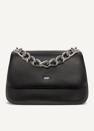 Сумка dkny оригинал кожа!!️ coccinelle donna karan dkny women's sina puffy shoulder bag flap with chain in black/silver3 фото