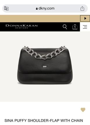 Сумка dkny оригинал кожа!!️ coccinelle donna karan dkny women's sina puffy shoulder bag flap with chain in black/silver9 фото