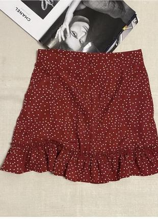 Shein замечательная красная в белый горошек мини-юбка как новая.2 фото