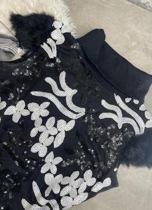 Платье праздничное блестящее в пайетках короткое чёрное белое размер m4 фото