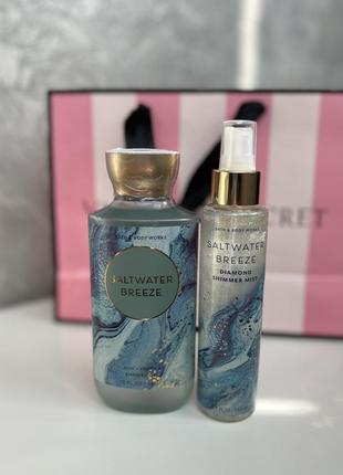 Набір парфуований спрей для тіла та волосся і гель для душу bath and body works saltwater breeze оригінал