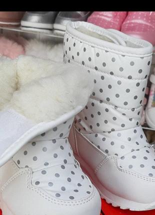 Детские белые зимние дутики термо ботинки для девочки белые4 фото