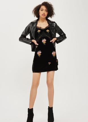 Чорна оксамитова сукня з квітковим принтом і мереживом topshop4 фото