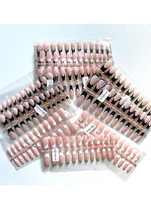 Накладные ногти длинные пуанты балерина черный френч ночь накладное