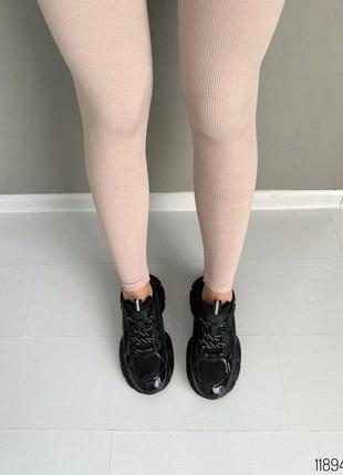 Чорні шкіряні лакові лаковані текстильні комбіновані кросівки з сіткою в сітку на товстій грубій масивній підошві6 фото