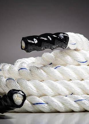 Канат тренувальний для кросфіта 12м battle rope white 50х122 фото