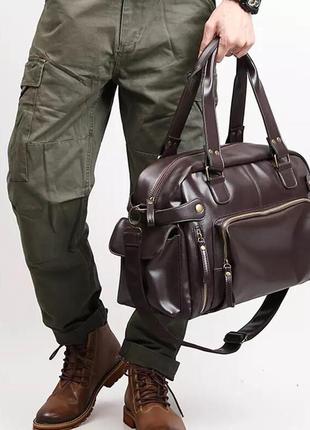 Мужская кожаная стильная коричневая сумка по низкой цене1 фото