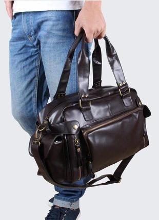 Мужская кожаная стильная коричневая сумка по низкой цене2 фото