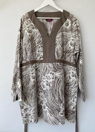 Платье туника с рукавами лен хлопок в цветы с поясом платья туника льняное хлопковое в цветочной принт с рукавами grace tu