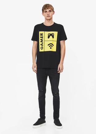 Черная хлопковая футболка gamer bershka