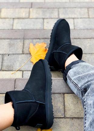 Ugg mini black suede зимние сапоги угги с натуральным мехом /осень/зима/весна😍4 фото