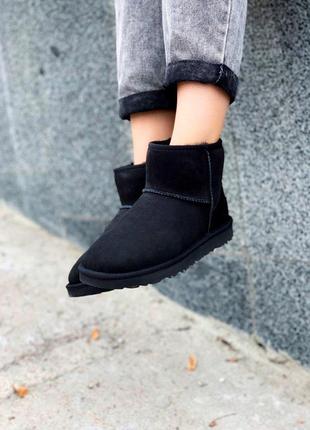 Ugg mini black suede зимние сапоги угги с натуральным мехом /осень/зима/весна😍5 фото