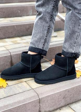 Ugg mini black suede зимние сапоги угги с натуральным мехом /осень/зима/весна😍8 фото