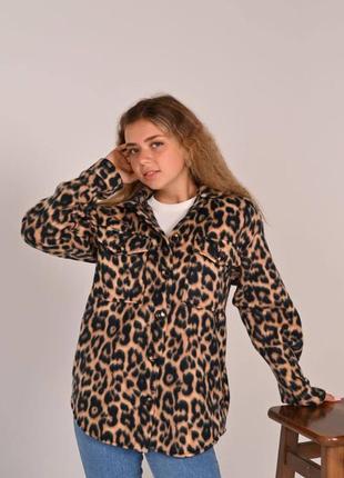 Рубашка на флисе на пуговицах тепла оверсайз рубашка с принтом зебра в полоску леопард длинная свободная7 фото