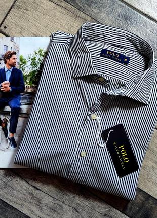 Мужская элегантная легкая  премиальная  рубашка polo ralph lauren оригинал в полоску размер xl