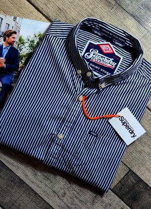 Чоловіча елегантна бавовняна теніска superdry в синьому кольорі в смужку оригінал розмір l