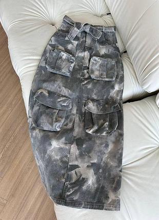 Спідниця в стилі blumarine графіт з карманами довга