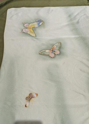 Платок шелк картина бабочки цветы2 фото