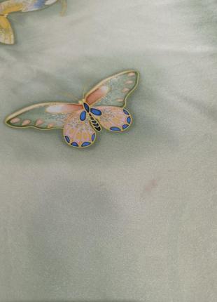 Платок шелк картина бабочки цветы6 фото
