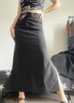 Графитная длинная юбка с разрезом и люверсами, готическая меди fanty