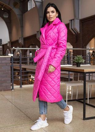 Стеганое женское демисезонное пальто стокгольм плащевка на синтепоне розовое| длинное стеганное пальто женское7 фото