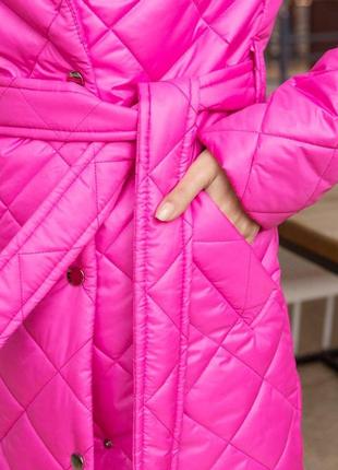 Стеганое женское демисезонное пальто стокгольм плащевка на синтепоне розовое| длинное стеганное пальто женское3 фото
