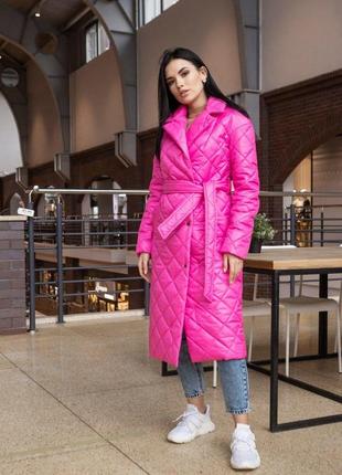 Стеганое женское демисезонное пальто стокгольм плащевка на синтепоне розовое| длинное стеганное пальто женское5 фото