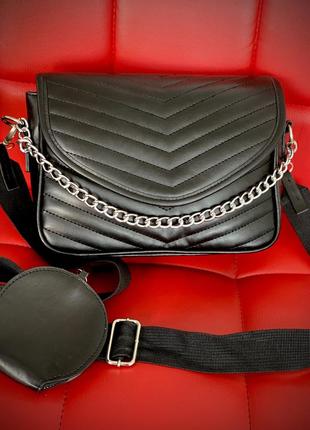 Стильна💣🚀базова сумка з акцентною цепочкою та текстильним ремнем💣🚀фабрична якість💣🚀