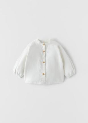 Легкая хлопковая рубашка zara с пышным рукафвом