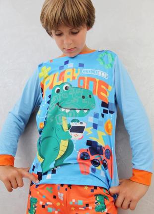 Дитяча піжама с динозавром для хлопчика, яка світится у темряві1 фото
