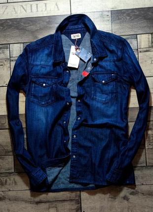 Чоловіча джинсова сорочка tommy hilfiger denim jeans оригінал у темно-синьому кольорі розмір l