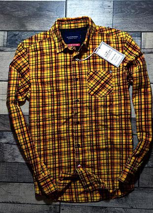 Чоловіча бавовняна елегантна баеая сорочка scotch&amp;soda в гірчичному кольорі розмір s